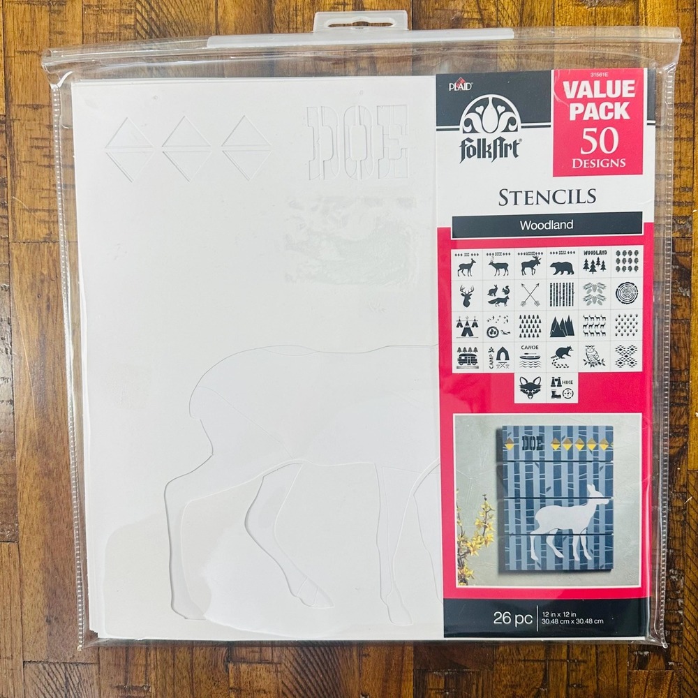 NEW FolkArt Woodland Stencils 26 Sheets 50 Designs Art Craft Paint Supply 12x12"